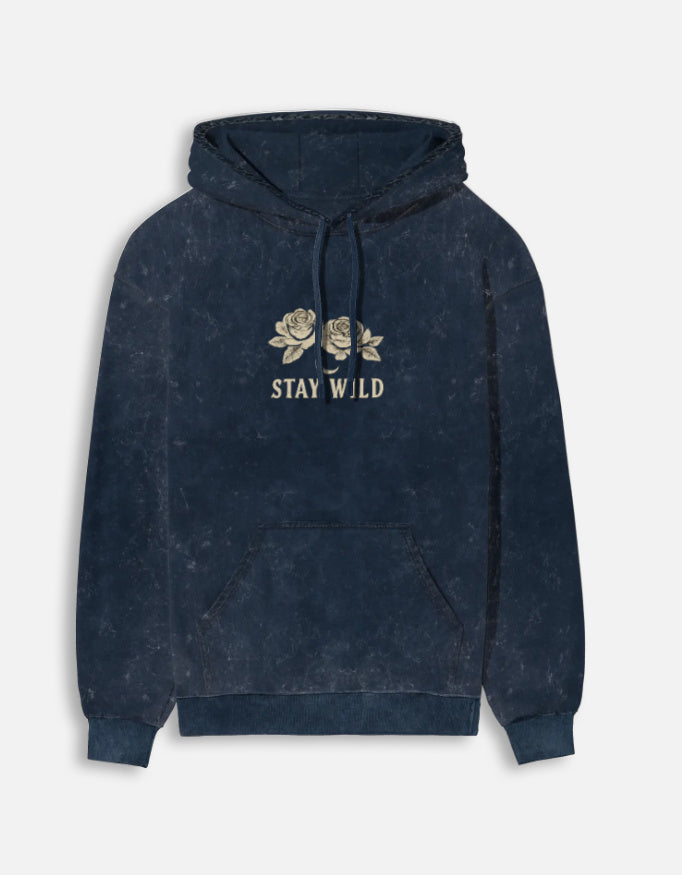 Stay Wild- Acid Washed Hoodie hoodie oversized fit acid washed cotton fabric heavyweight fabric printed design detail view by HAViT Apparel