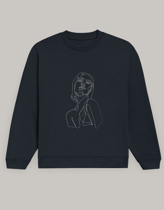 Women’s Regular Fit Sweatshirt with Abstract Line Art Print sweatshirt regular fit cotton fabric heavyweight fabric printed design detail view by HAViT Apparel