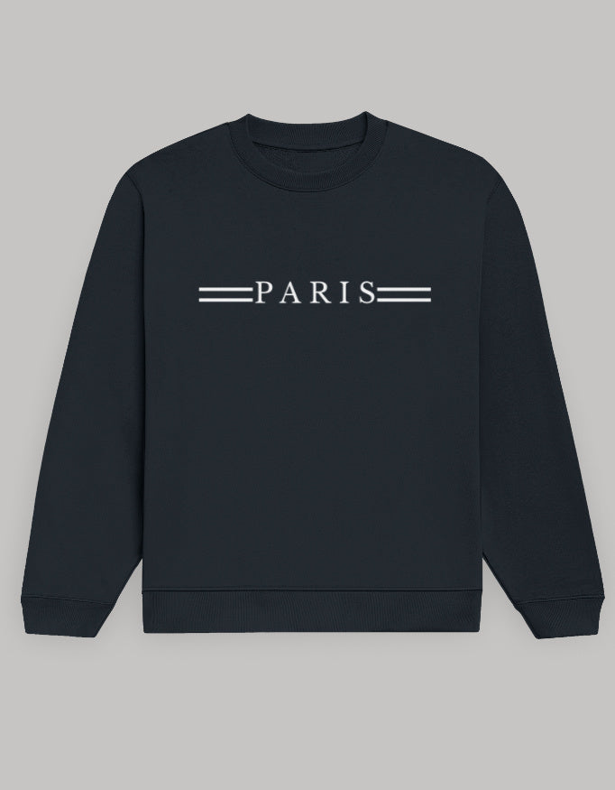Men’s Paris Graphic Sweatshirt – Classic City Print sweatshirt regular fit cotton fabric heavyweight fabric graphic print printed design detail view by HAViT Apparel