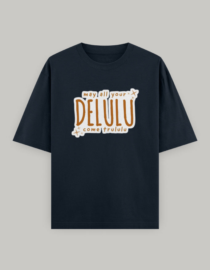 Delulu Manifestation Oversized Tee t-shirt oversized fit cotton fabric heavyweight fabric printed design detail view by HAViT Apparel
