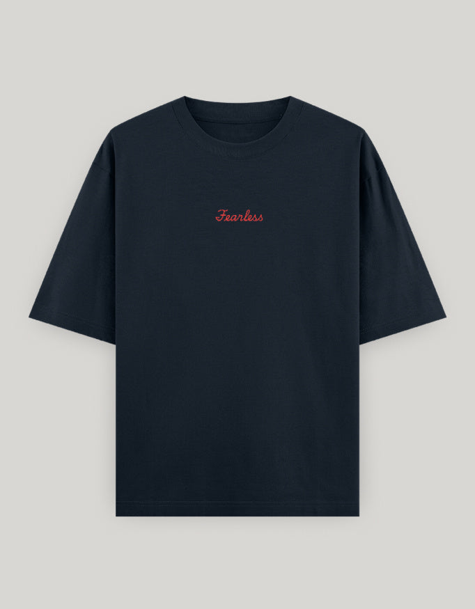 Fearless Attitude Women's Oversized Tee t-shirt oversized fit cotton fabric heavyweight fabric embroidered design detail view by HAViT Apparel
