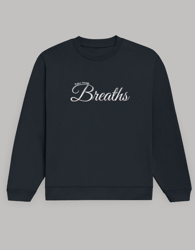 Take Deep Breaths Women Sweatshirt – Calm & Minimal Edition sweatshirt regular fit cotton fabric heavyweight fabric printed design detail view by HAViT Apparel