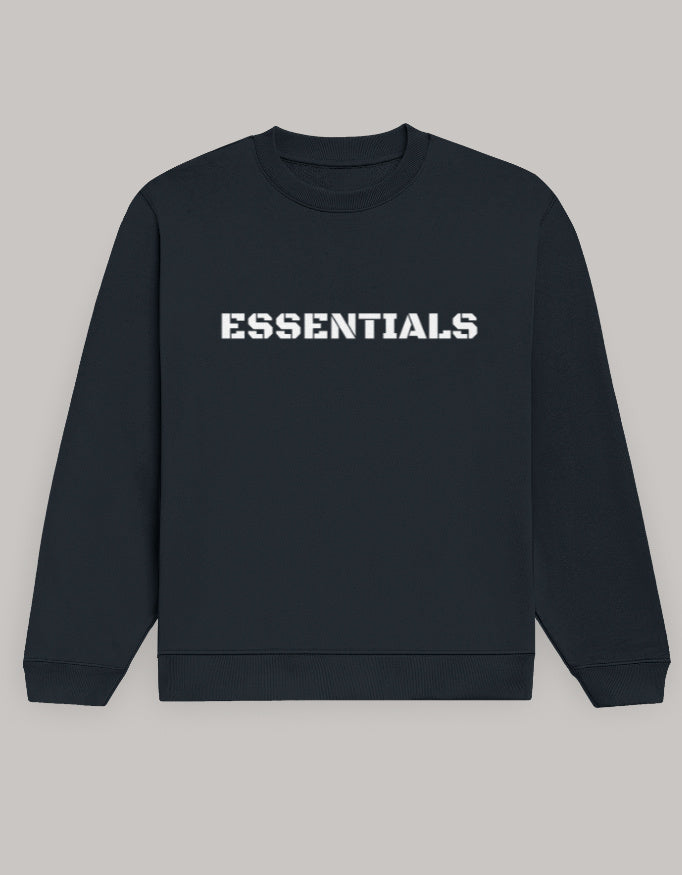Men’s Bold Essentials Sweatshirt – Trendy Winter Essentials sweatshirt regular fit cotton fabric heavyweight fabric printed design detail view by HAViT Apparel