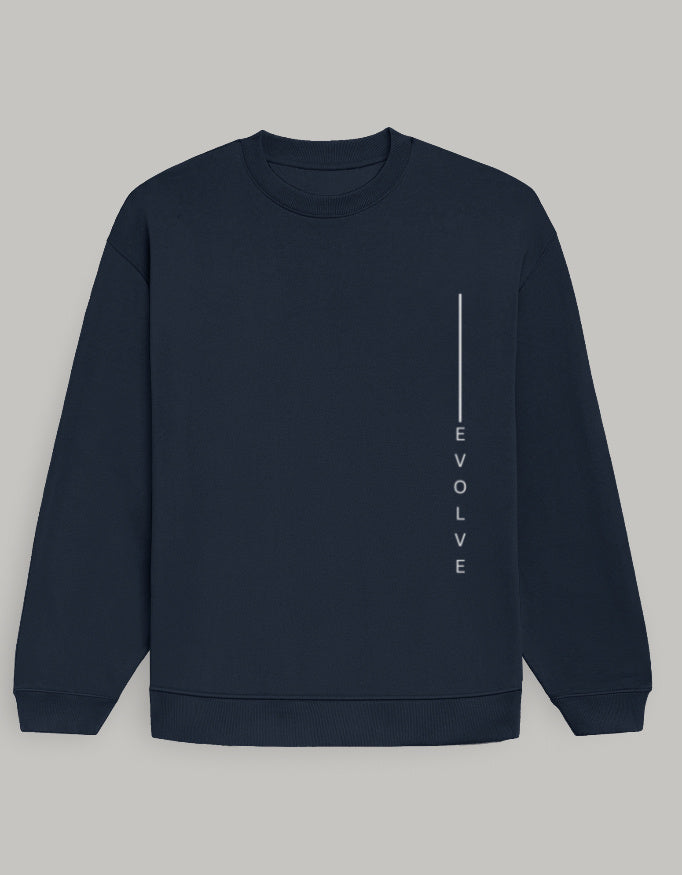 Premium Oversized Sweatshirt with EVOLVE Vertical Design sweatshirt oversized fit cotton fabric heavyweight fabric printed design detail view by HAViT Apparel