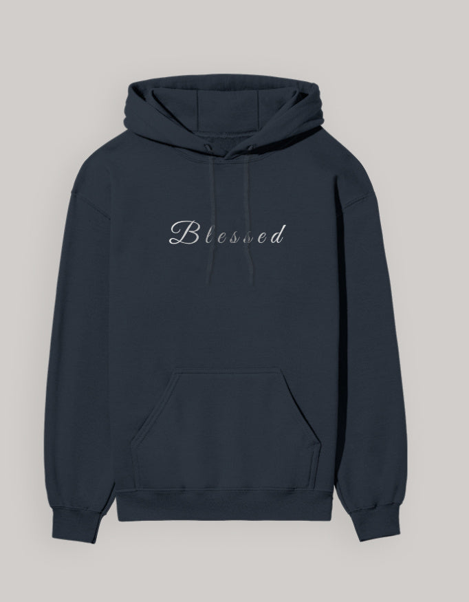 Blessed Hoodie – Minimal Lifestyle Edition hoodie regular fit cotton fabric heavyweight fabric printed design detail view by HAViT Apparel