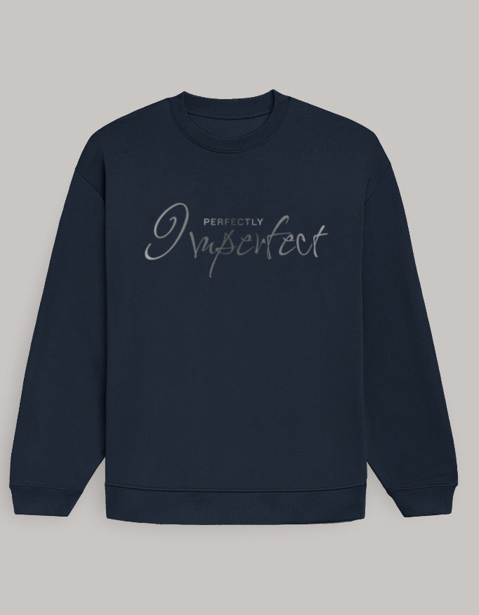 Women’s Oversized Perfectly Imperfect Sweatshirt – Minimal Aesthetic sweatshirt oversized fit cotton fabric heavyweight fabric printed design detail view by HAViT Apparel