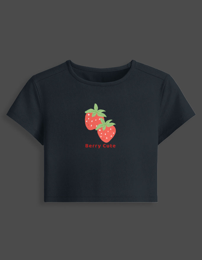 Sweet Berry Aesthetic Baby Tee cotton fabric heavyweight fabric detail view by HAViT Apparel