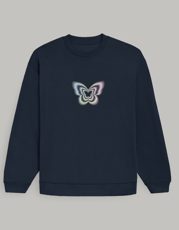 Soft Glow Butterfly Oversized Sweatshirt sweatshirt oversized fit cotton fabric heavyweight fabric printed design detail view by HAViT Apparel