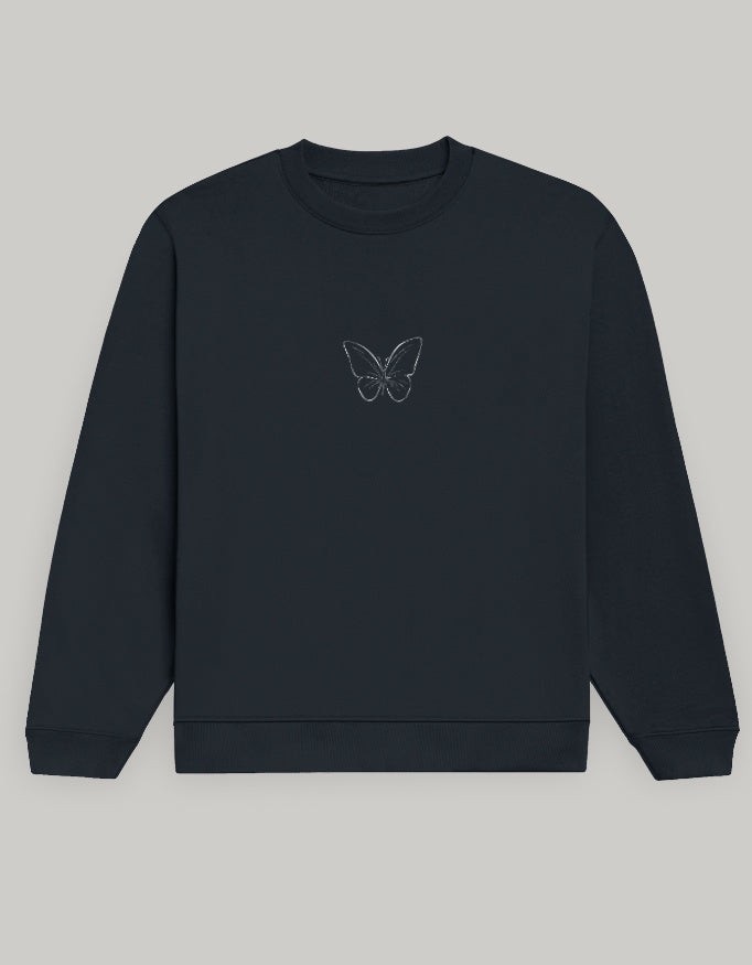 Aesthetic Butterfly Print Women’s Sweatshirt sweatshirt regular fit cotton fabric heavyweight fabric graphic print printed design detail view by HAViT Apparel