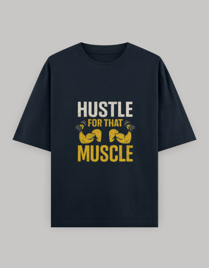 Muscle Hustle Oversize Dark Edition Tee oversized fit printed design detail view by HAViT Apparel