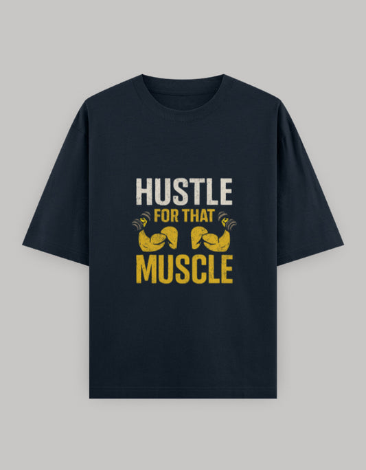 Muscle Hustle Oversize Dark Edition Tee oversized fit printed design detail view by HAViT Apparel