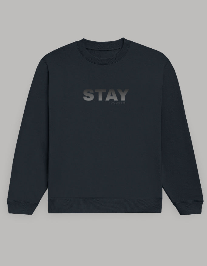 Stay Focus Sweatshirt – Minimal Motivation Edition sweatshirt regular fit cotton fabric heavyweight fabric detail view by HAViT Apparel
