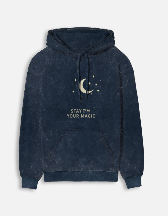 I'M Your Magic- Acid Washed Hoodie hoodie oversized fit acid washed cotton fabric heavyweight fabric graphic print printed design detail view by HAViT Apparel