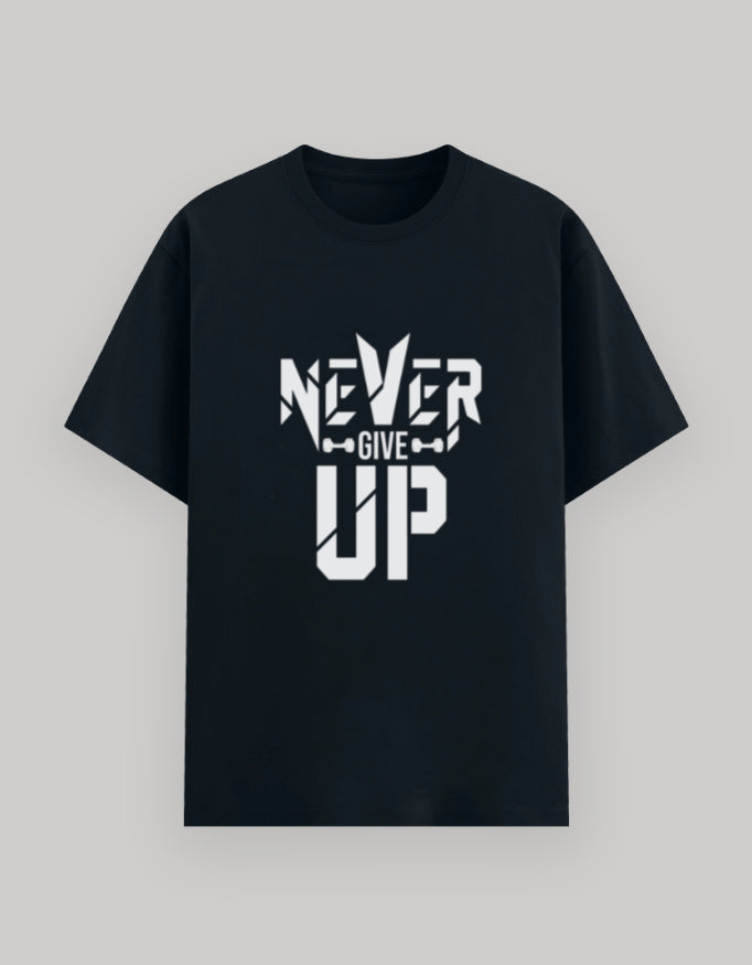 Never Give Up Basic Tee cotton fabric detail view by HAViT Apparel