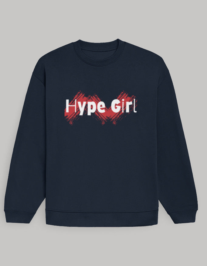 Aesthetic Oversized Women’s Sweatshirt – Hype Girl Graphic sweatshirt oversized fit cotton fabric heavyweight fabric printed design detail view by HAViT Apparel