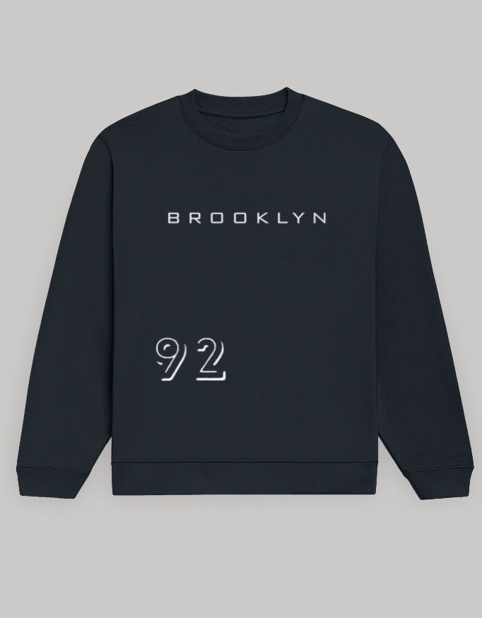 Brooklyn 92 Graphic Men’s Sweatshirt sweatshirt regular fit cotton fabric heavyweight fabric graphic print printed design detail view by HAViT Apparel