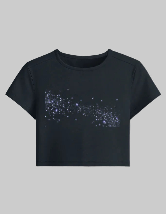 Dainty Star Cluster Baby Tee cotton fabric heavyweight fabric detail view by HAViT Apparel