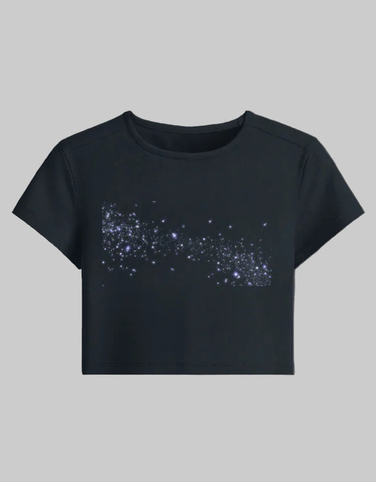 Dainty Star Cluster Baby Tee cotton fabric heavyweight fabric detail view by HAViT Apparel