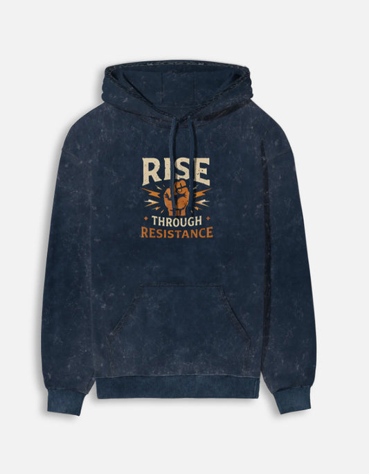 Rise Through Resistance- Acid Washed Hoodie hoodie oversized fit acid washed cotton fabric heavyweight fabric detail view by HAViT Apparel