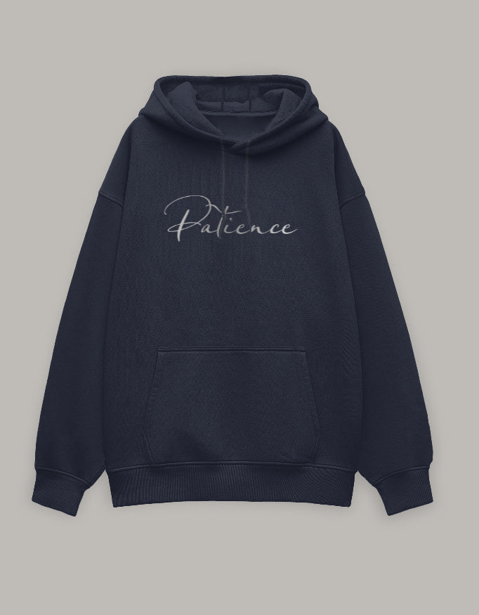 Patience Oversized Hoodie – Minimal Calm Edition hoodie oversized fit cotton fabric heavyweight fabric printed design detail view by HAViT Apparel