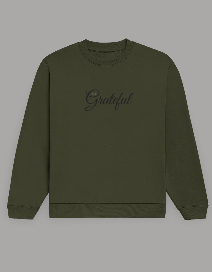 Be Grateful Sweatshirt sweatshirt regular fit cotton fabric heavyweight fabric printed design detail view by HAViT Apparel