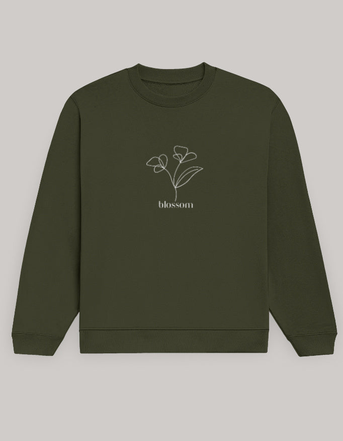 Women’s Regular Fit Sweatshirt with Blossom Floral Graphic sweatshirt regular fit cotton fabric heavyweight fabric printed design detail view by HAViT Apparel