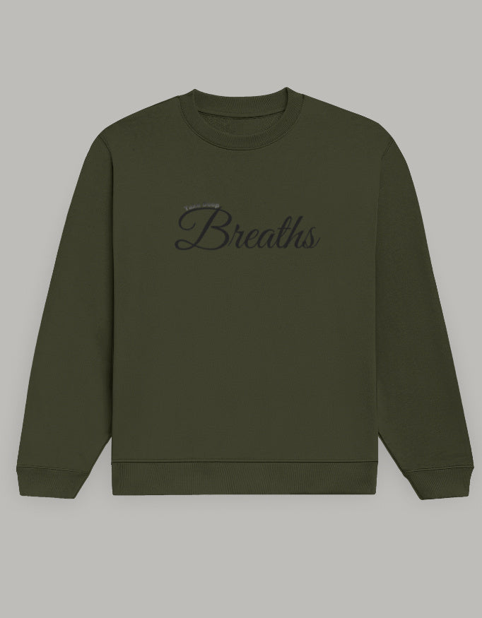 Take Deep Breaths Women Sweatshirt – Calm & Minimal Edition sweatshirt regular fit cotton fabric heavyweight fabric printed design detail view by HAViT Apparel