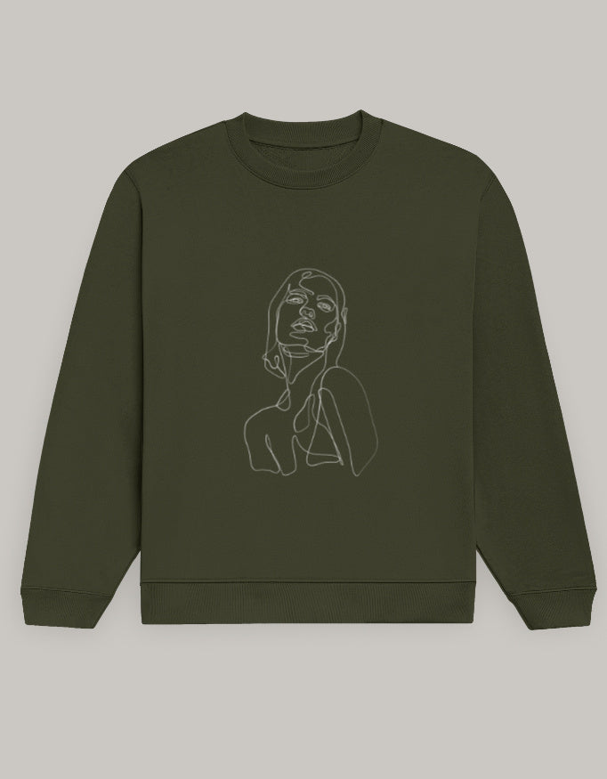 Women’s Regular Fit Sweatshirt with Abstract Line Art Print sweatshirt regular fit cotton fabric heavyweight fabric printed design detail view by HAViT Apparel