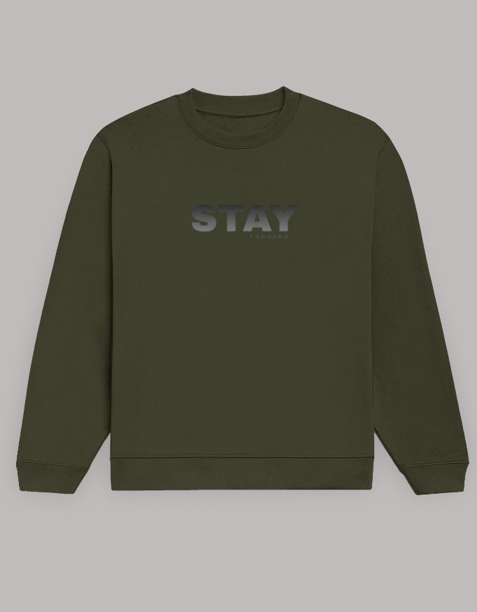 Stay Focus Sweatshirt – Minimal Motivation Edition sweatshirt regular fit cotton fabric heavyweight fabric detail view by HAViT Apparel