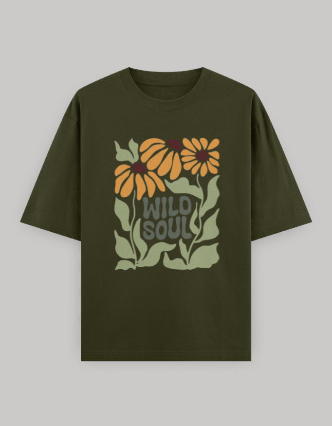 Untamed Soul Oversized Cotton T-Shirt t-shirt oversized fit cotton fabric heavyweight fabric printed design detail view by HAViT Apparel