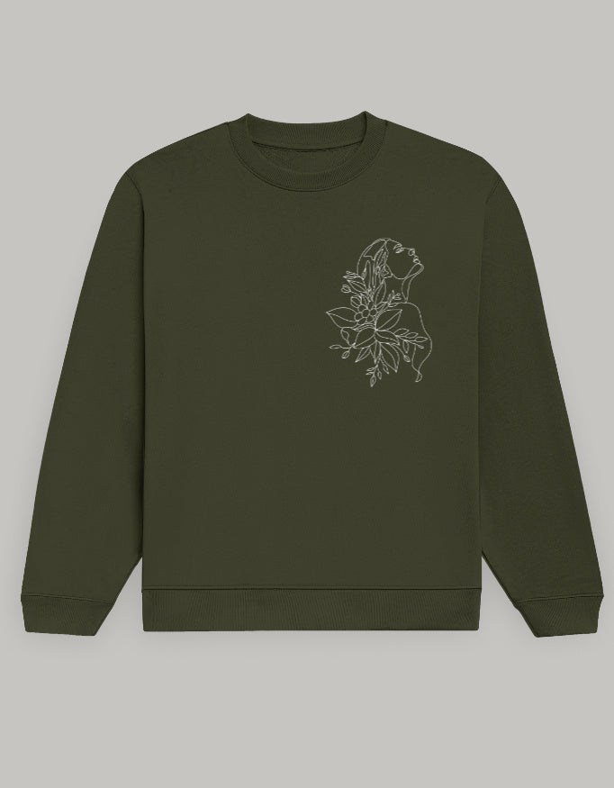 Aesthetic Line Art Women’s Sweatshirt – Floral Outline Design sweatshirt regular fit cotton fabric heavyweight fabric detail view by HAViT Apparel