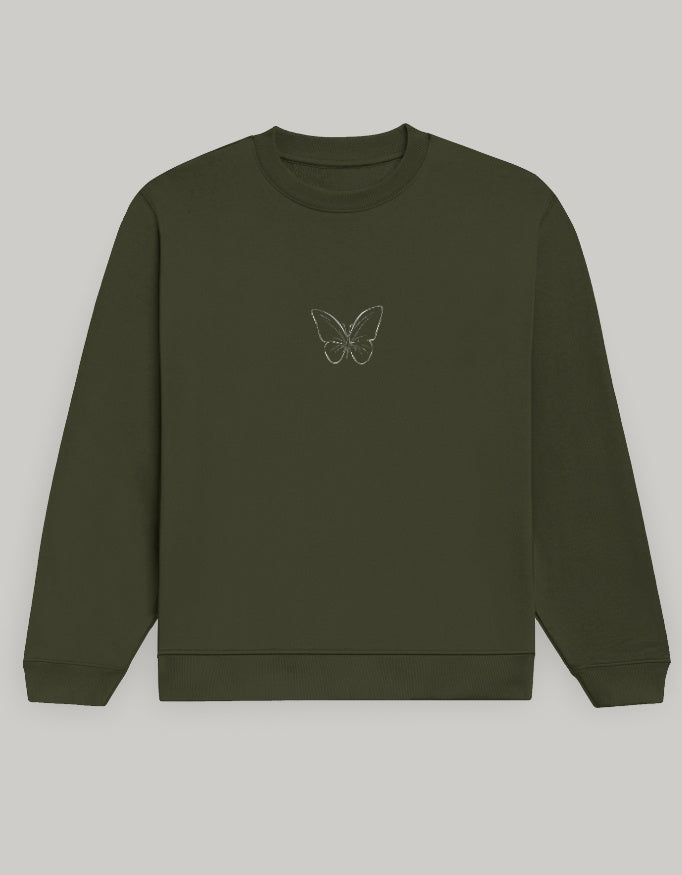 Aesthetic Butterfly Print Women’s Sweatshirt sweatshirt regular fit cotton fabric heavyweight fabric graphic print printed design detail view by HAViT Apparel