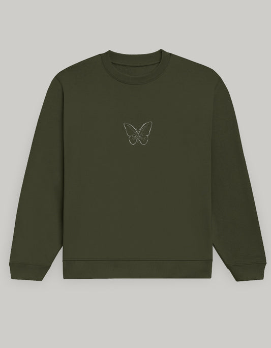 Aesthetic Butterfly Print Women’s Sweatshirt sweatshirt regular fit cotton fabric heavyweight fabric graphic print printed design detail view by HAViT Apparel
