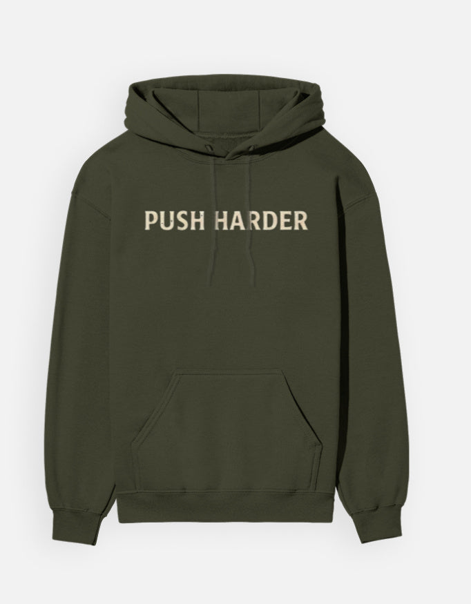 Push Harder- Hoodie sweatshirt regular fit cotton fabric heavyweight fabric detail view by HAViT Apparel