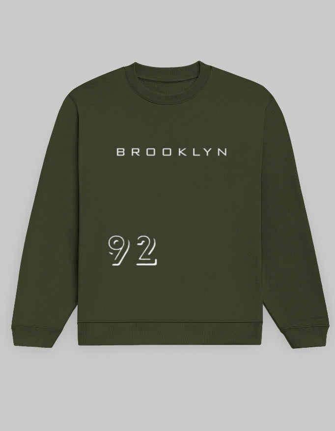 Brooklyn 92 Graphic Men’s Sweatshirt sweatshirt regular fit cotton fabric heavyweight fabric graphic print printed design detail view by HAViT Apparel