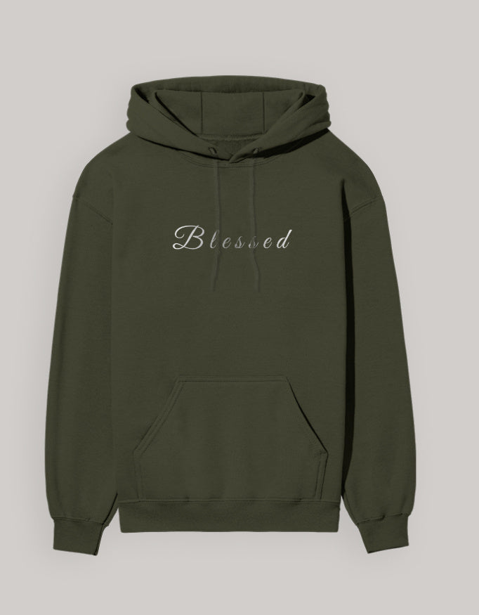 Blessed Hoodie – Minimal Lifestyle Edition hoodie regular fit cotton fabric heavyweight fabric printed design detail view by HAViT Apparel