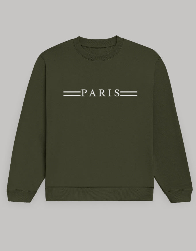 Men’s Paris Graphic Sweatshirt – Classic City Print sweatshirt regular fit cotton fabric heavyweight fabric graphic print printed design detail view by HAViT Apparel