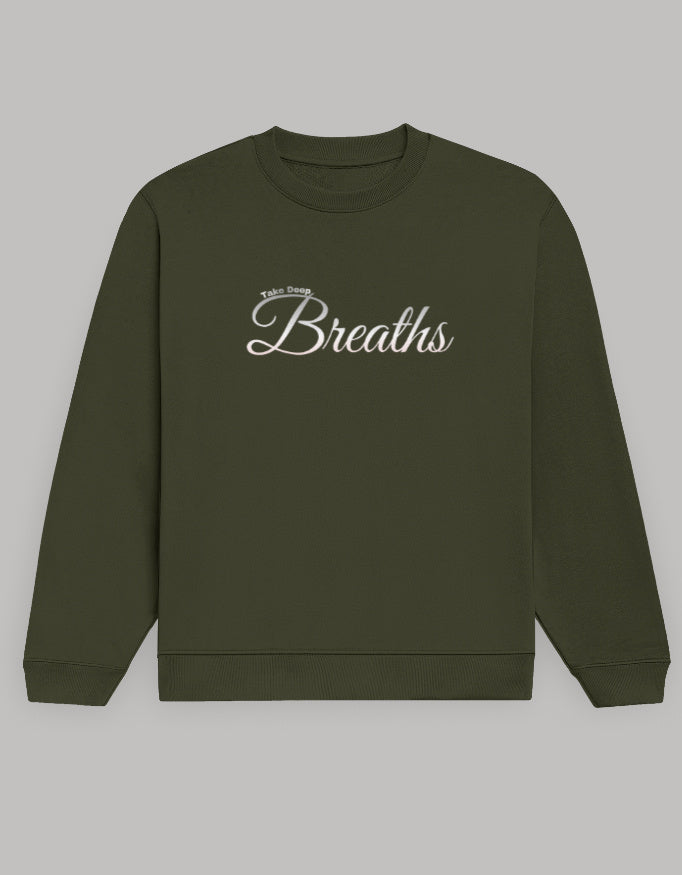 Take Deep Breaths Women Sweatshirt – Calm & Minimal Edition sweatshirt regular fit cotton fabric heavyweight fabric printed design detail view by HAViT Apparel