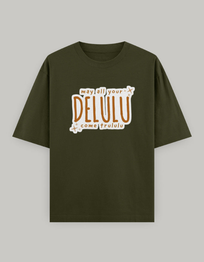 Delulu Manifestation Oversized Tee t-shirt oversized fit cotton fabric heavyweight fabric printed design detail view by HAViT Apparel
