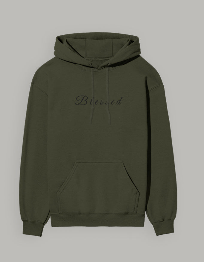 Blessed Hoodie – Minimal Lifestyle Edition hoodie regular fit cotton fabric heavyweight fabric printed design detail view by HAViT Apparel