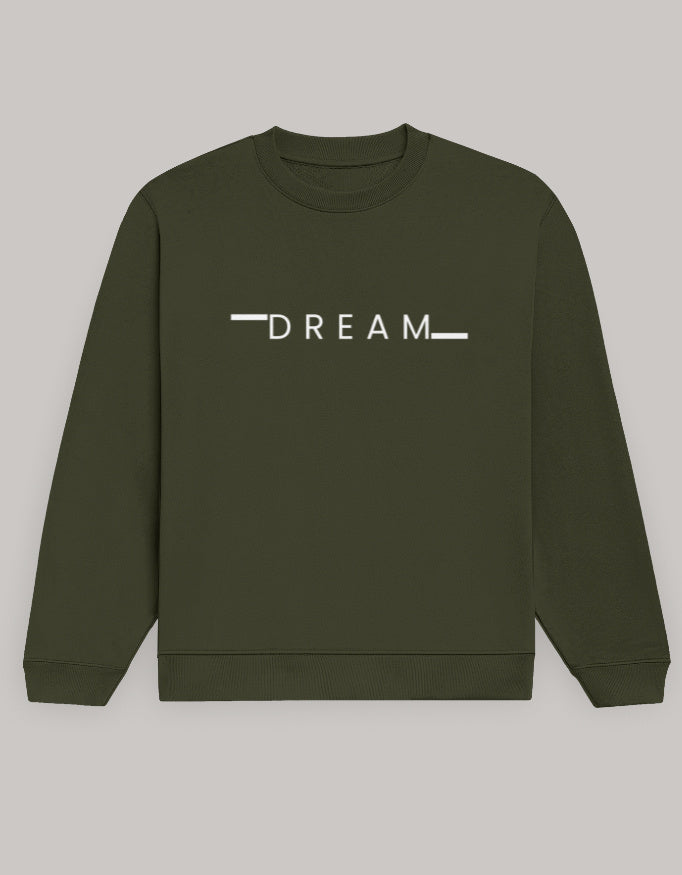 Men’s DREAM Text Sweatshirt – Cozy Casual Wear sweatshirt regular fit cotton fabric heavyweight fabric printed design detail view by HAViT Apparel