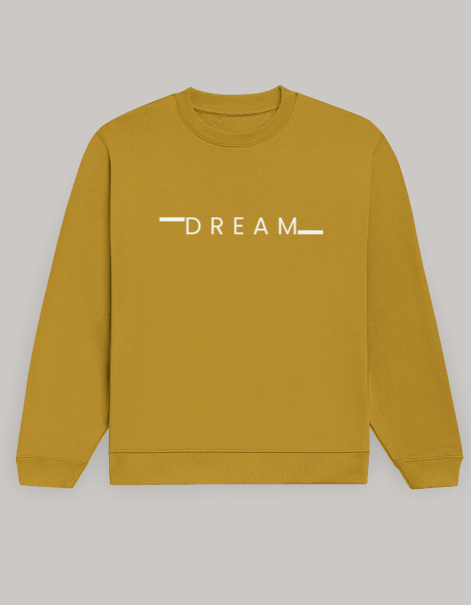 Men’s DREAM Text Sweatshirt – Cozy Casual Wear sweatshirt regular fit cotton fabric heavyweight fabric printed design detail view by HAViT Apparel