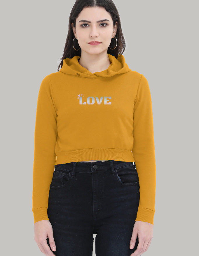 LOVE Edit – Women’s Cropped Hoodie hoodie cotton fabric heavyweight fabric printed design detail view by HAViT Apparel