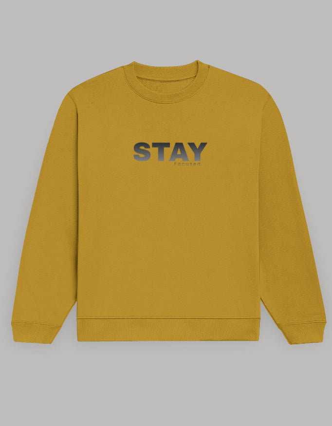Stay Focus Sweatshirt – Minimal Motivation Edition sweatshirt regular fit cotton fabric heavyweight fabric detail view by HAViT Apparel