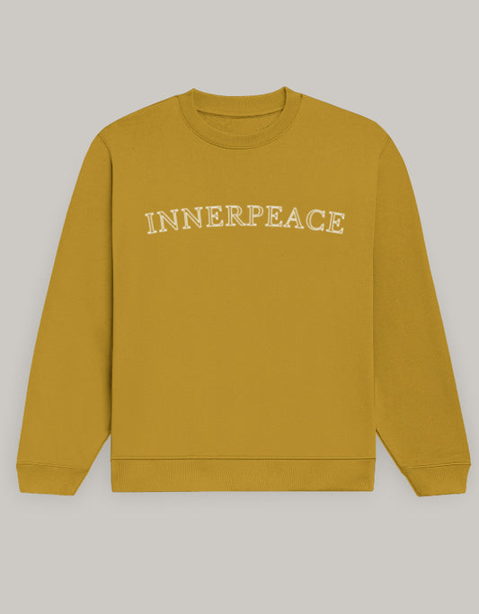 Men’s Inner Peace Graphic Sweatshirt – Clean Typography sweatshirt regular fit cotton fabric heavyweight fabric graphic print printed design detail view by HAViT Apparel