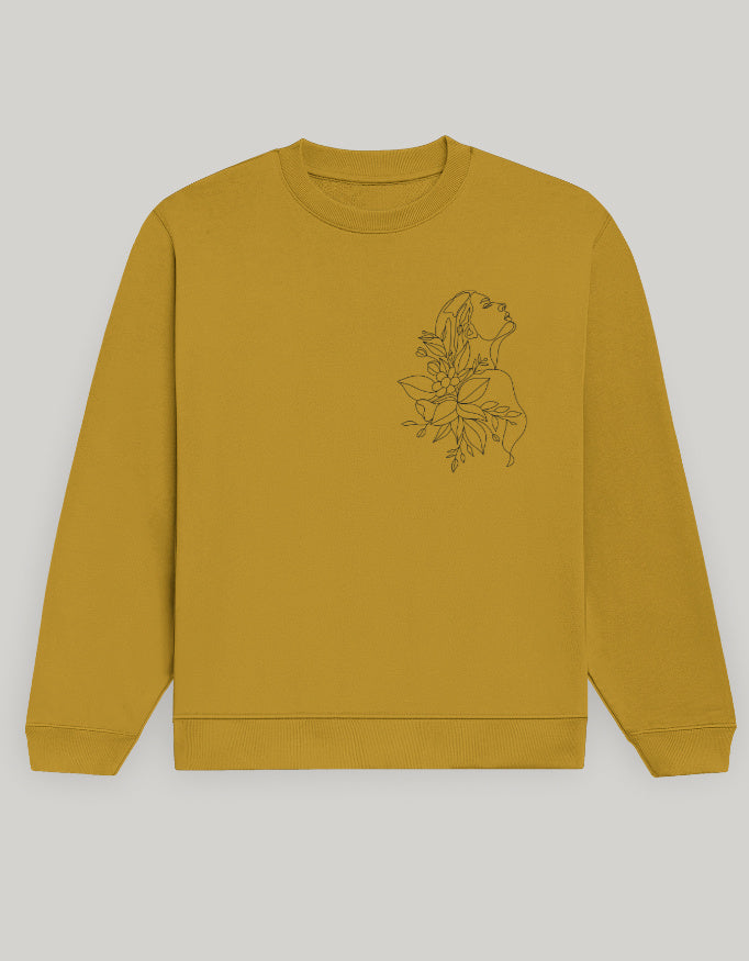 Aesthetic Line Art Women’s Sweatshirt – Floral Outline Design Dark Edition sweatshirt regular fit cotton fabric heavyweight fabric detail view by HAViT Apparel