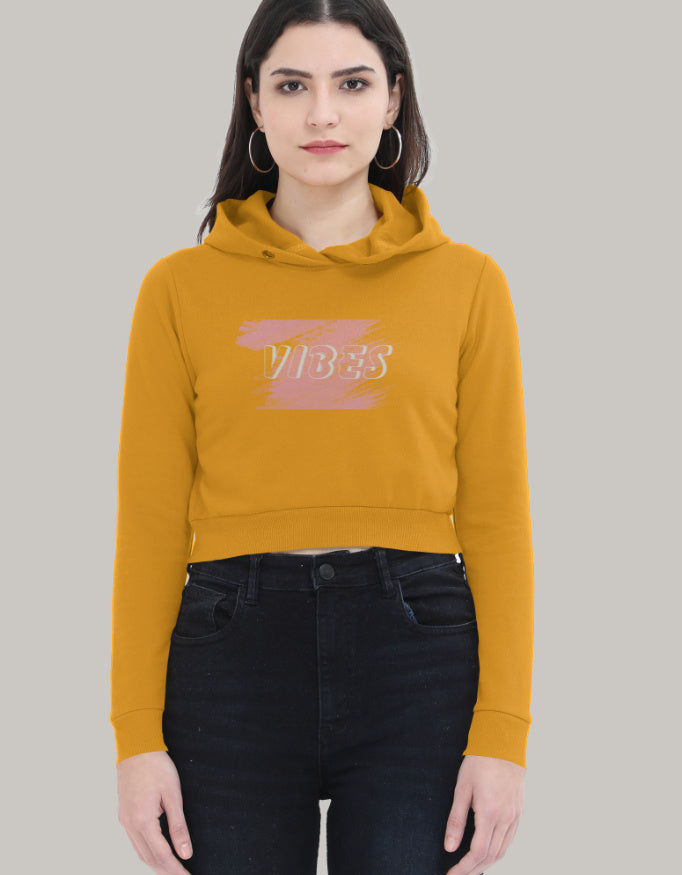 Vibes Cropped Hoodie – Brush Stroke Graphic Print hoodie cotton fabric heavyweight fabric graphic print printed design detail view by HAViT Apparel