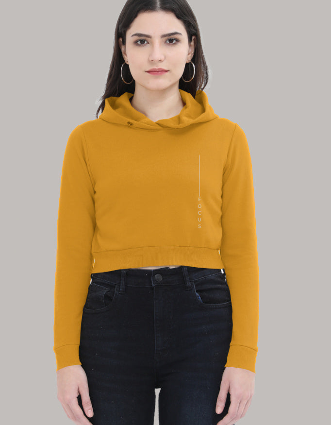 Focus Cropped Hoodie – Side Vertical Print hoodie cotton fabric heavyweight fabric printed design detail view by HAViT Apparel