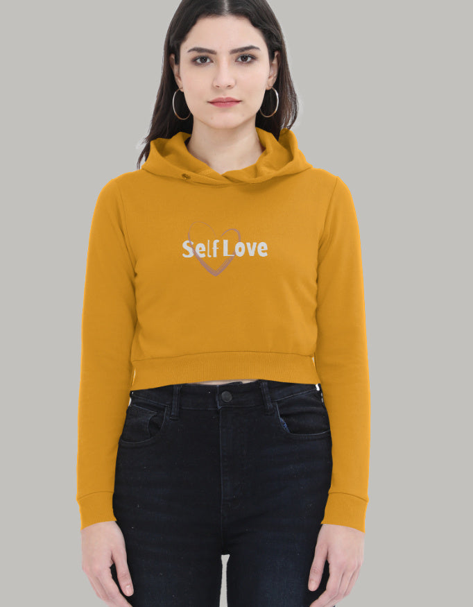 Self Love Cropped Hoodie – Heart Graphic hoodie cotton fabric heavyweight fabric graphic print detail view by HAViT Apparel