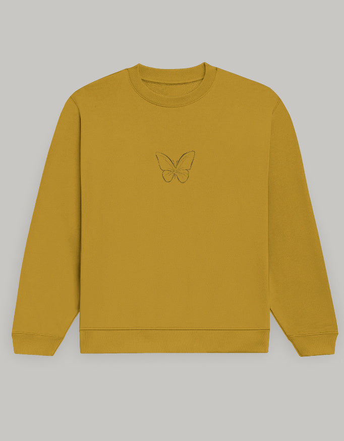 Aesthetic Butterfly Print Women’s Sweatshirt-Dark Edition sweatshirt regular fit cotton fabric heavyweight fabric graphic print printed design detail view by HAViT Apparel